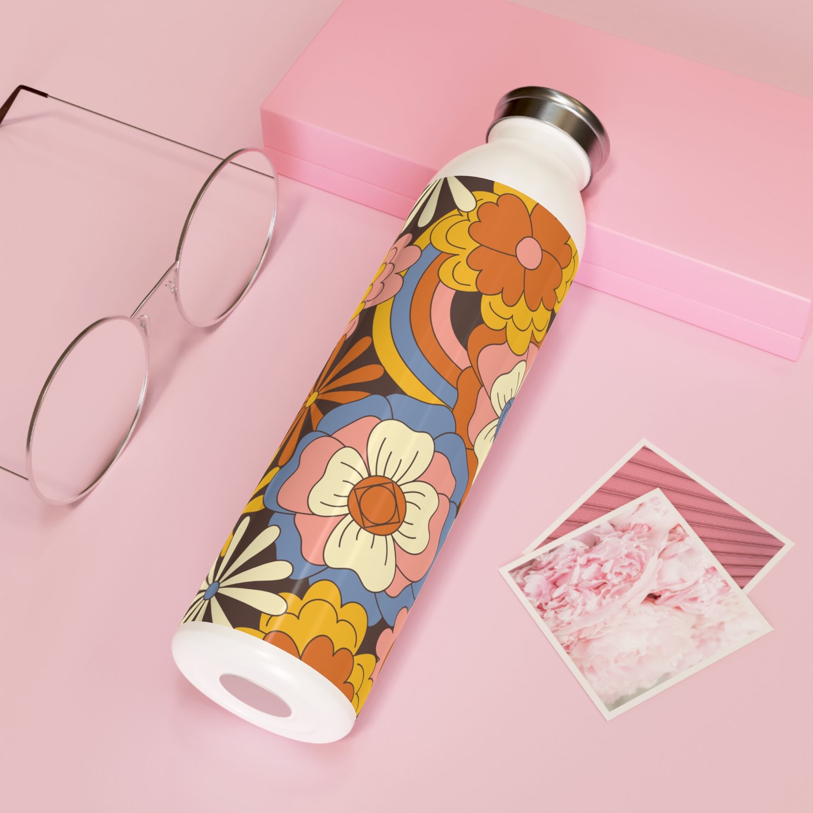 Slim Water Bottle - Flowers Background