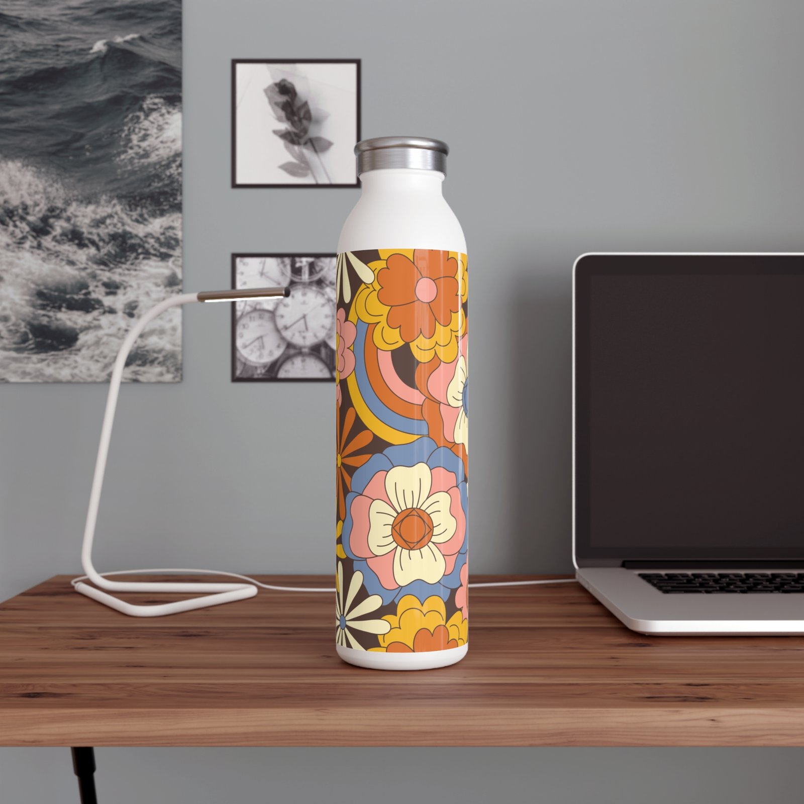 Slim Water Bottle - Flowers Background